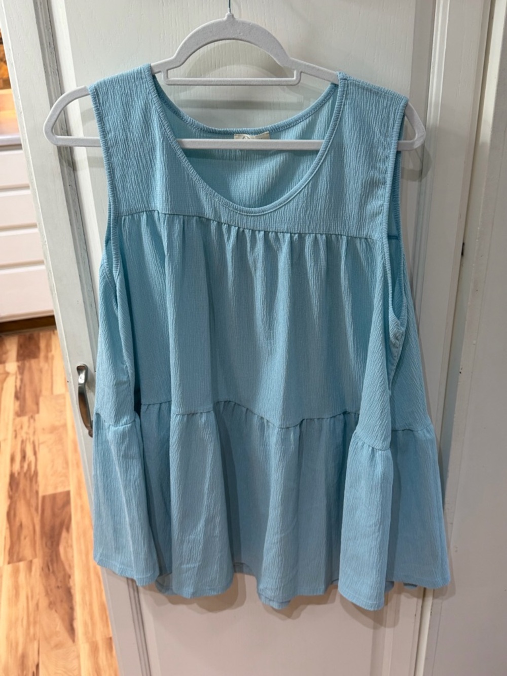 Light Blue Tiered Scoop Neck Tank Top - Women
